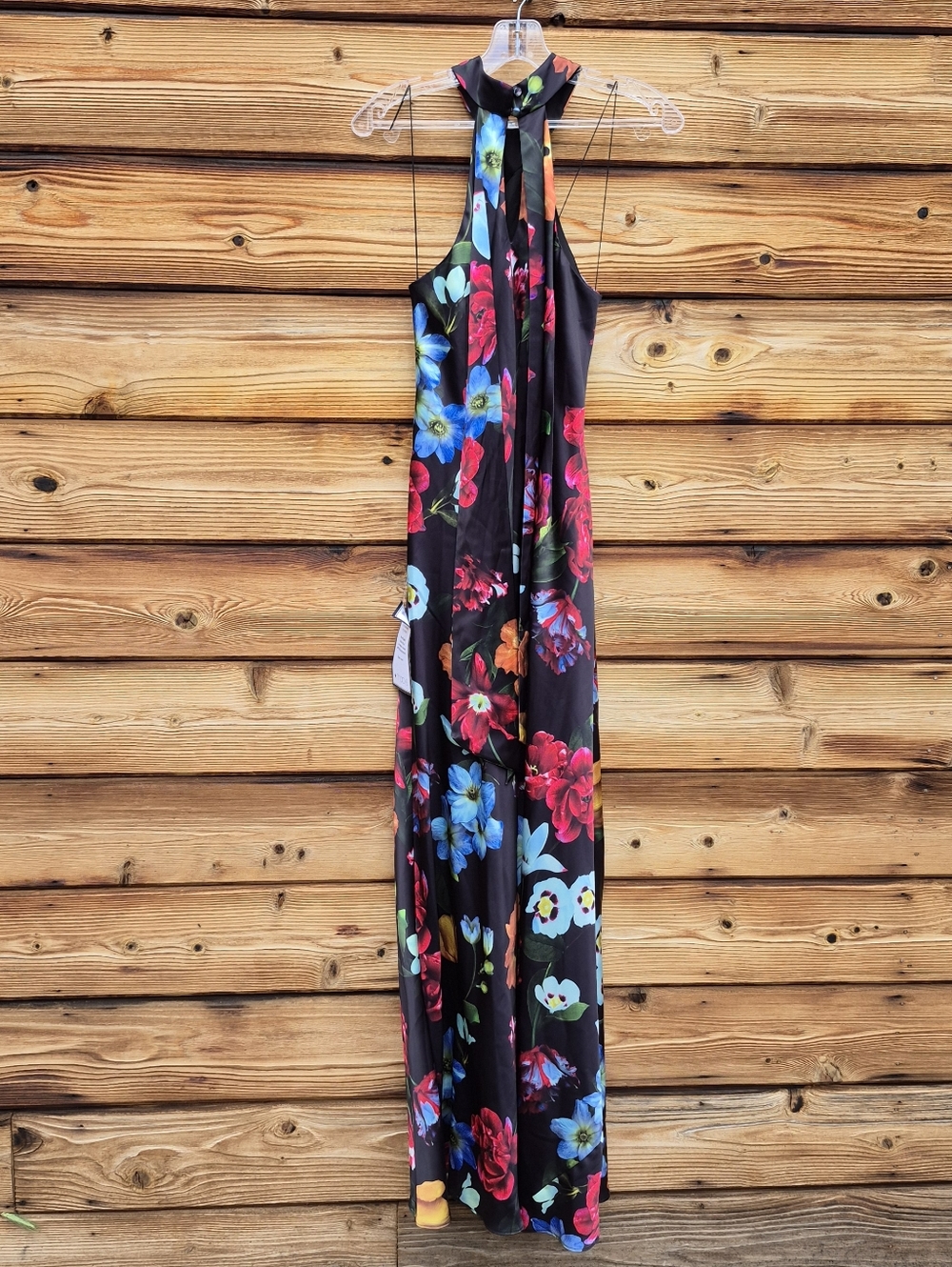 NWT Adrianna Papell Black Floral Mermaid Gown with Halter Neckline 2 - Picture 9 of 14